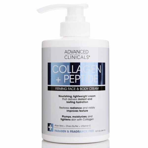 Advanced Clinicals Collagen Lotion + Peptide Cream – Crème Hydratante Anti-Âge pour Visage et Corps