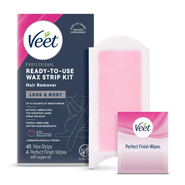 Veet – Bandes de Cire Prêtes à l’Emploi + Lingettes Finition (40 unités)